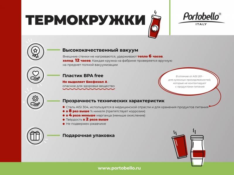 Термобутылка вакуумная герметичная, Prima, 500 ml, красная