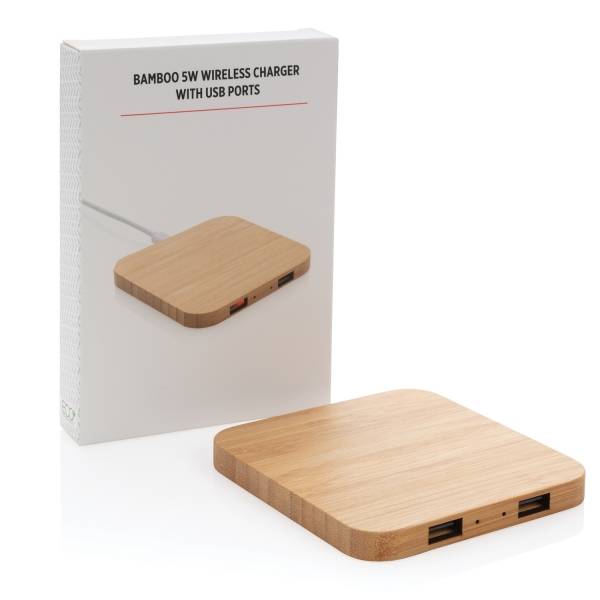 Док-станция для беспроводной зарядки Bamboo с портами USB, 5 Вт