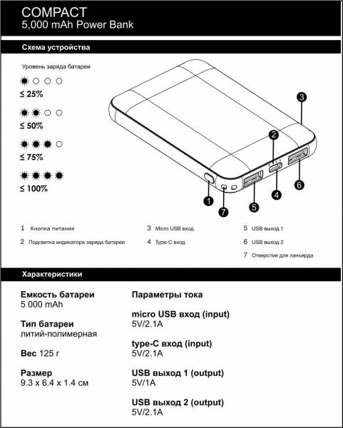 Зарядное устройство "Compact", 5000 mAh