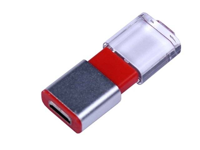 USB-флешка промо на 16 Гб прямоугольной формы, выдвижной механизм, красный