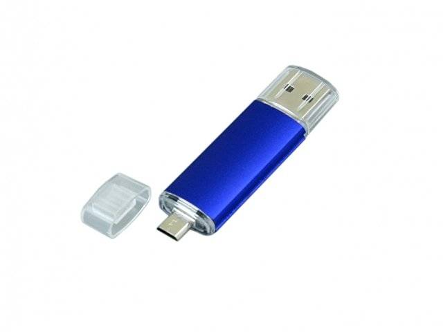 USB-флешка на 16 Гб.c дополнительным разъемом Micro USB, синий