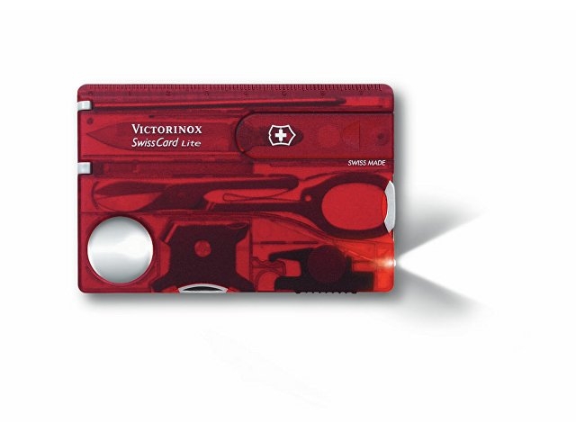 Швейцарская карточка VICTORINOX SwissCard Lite, 13 функций, полупрозрачная красная