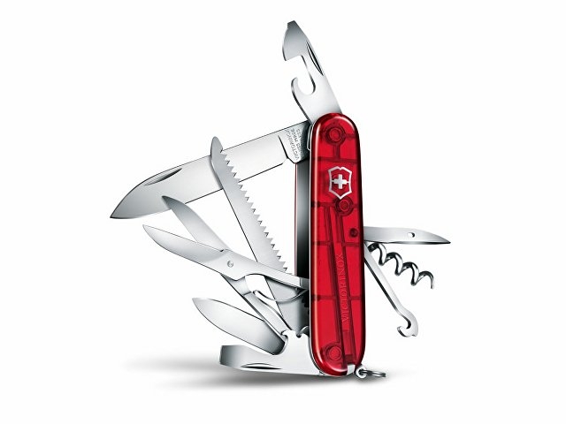 Нож перочинный VICTORINOX Huntsman, 91 мм, 15 функций, полупрозрачный красный