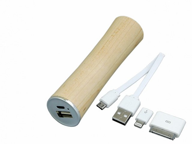 PB_wood2 Универсальное зарядное устройство power bank круглой формы. 2600MAH. Белый