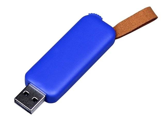 USB-флешка промо на 16 Гб прямоугольной формы, выдвижной механизм, синий