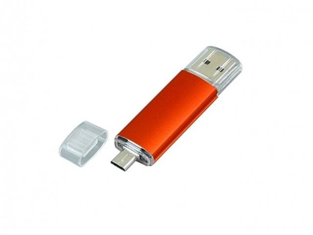 USB-флешка на 32 Гб.c дополнительным разъемом Micro USB, оранжевый