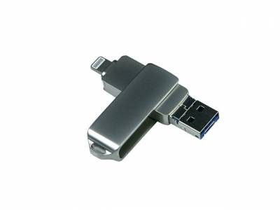 USB 3.0/micro USB/Lightning- флешка на 32 Гб с поворотным механизмом