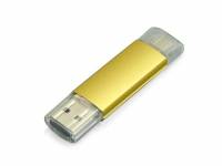 USB-флешка на 64 ГБ.c дополнительным разъемом Micro USB, золотой