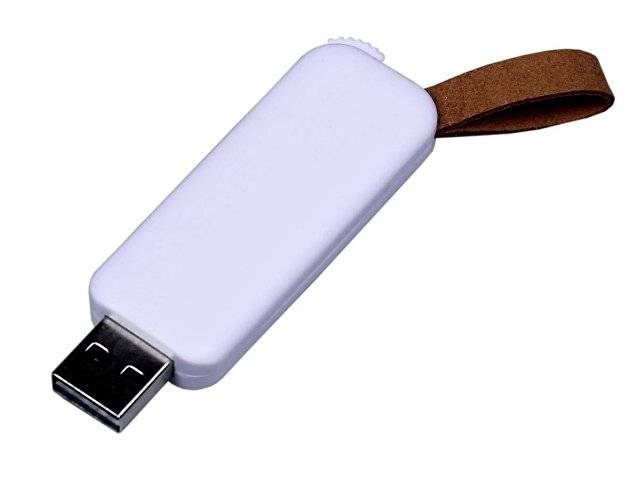 USB-флешка промо на 16 Гб прямоугольной формы, выдвижной механизм, белый