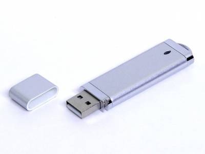 USB-флешка промо на 128 Гб прямоугольной классической формы, серебро