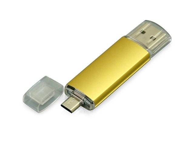 USB-флешка на 16 Гб.c дополнительным разъемом Micro USB, золотой