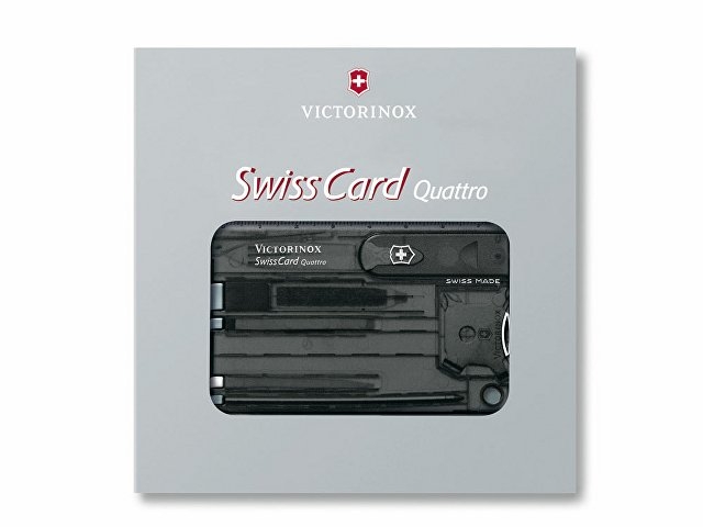 Швейцарская карточка VICTORINOX SwissCard Quattro, 13 функций, полупрозрачная чёрная