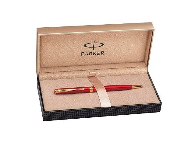 Ручка шариковая тонкая Parker модель SON13 SLM RED GT BP FBLK GB, красный/золотистый