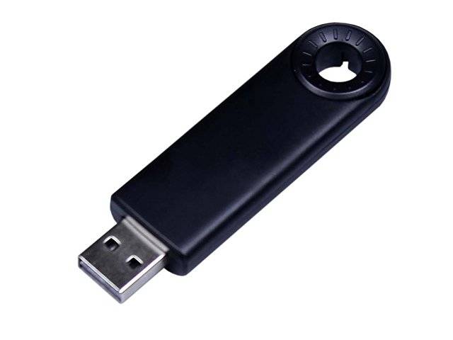 USB-флешка промо на 16 Гб прямоугольной формы, выдвижной механизм, черный