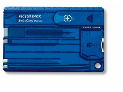 Швейцарская карточка VICTORINOX SwissCard Quattro, 14 функций, полупрозрачная синяя