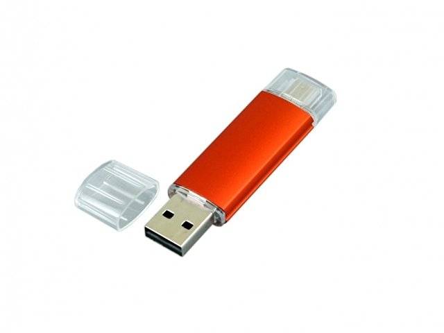 USB-флешка на 16 Гб.c дополнительным разъемом Micro USB, оранжевый