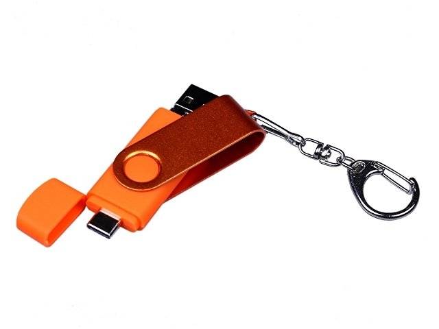 USB 2.0/micro USB/Type-С- флешка на 64 Гб 3-в-1 с поворотным механизмом