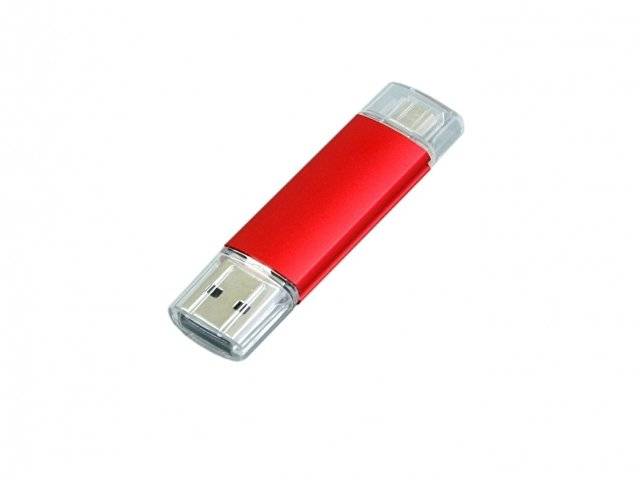 USB-флешка на 32 Гб.c дополнительным разъемом Micro USB, красный