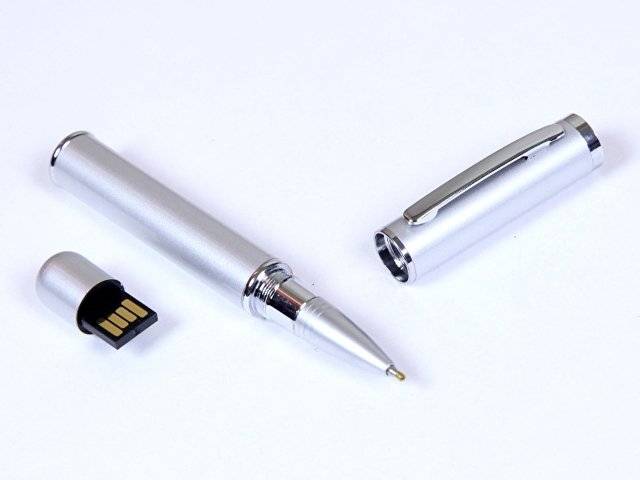 USB-флешка на 32 Гб в виде ручки с мини чипом, серебро