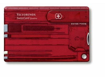 Швейцарская карточка VICTORINOX SwissCard Quattro, 14 функций, полупрозрачная красная