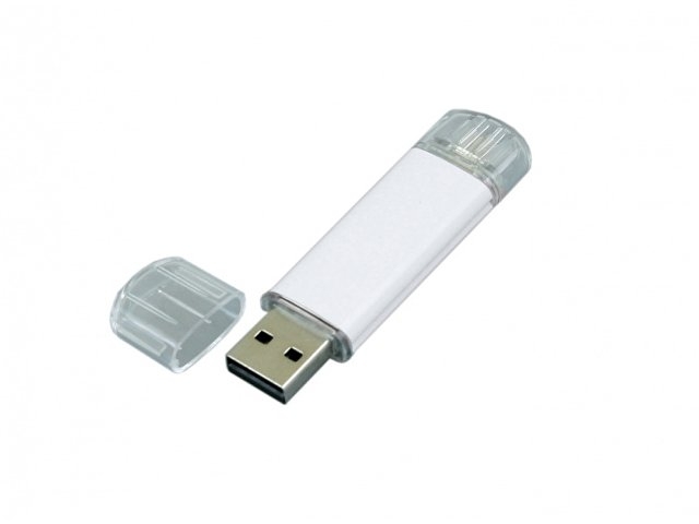 USB-флешка на 16 Гб.c дополнительным разъемом Micro USB, белый