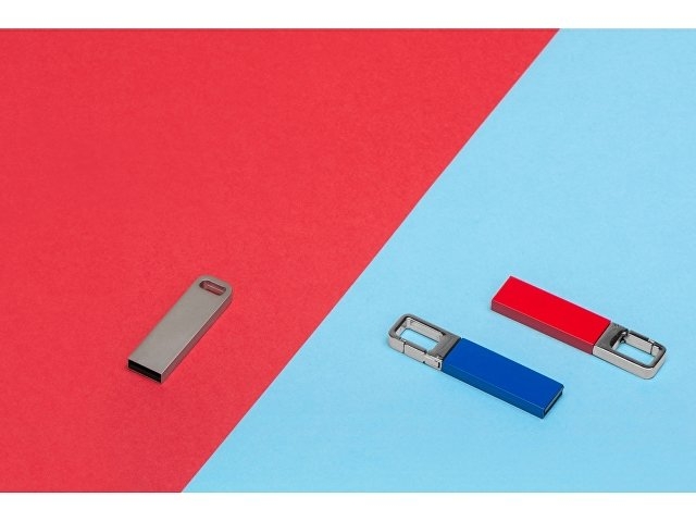 Флеш-карта USB 2.0 16 Gb с карабином "Hook", красный/серебристый