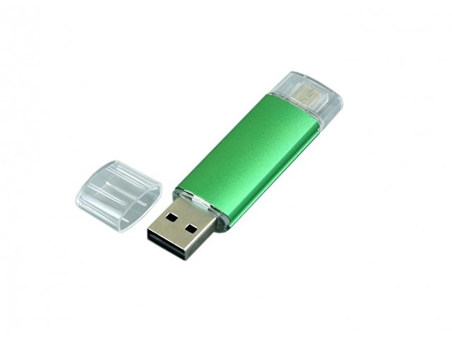 USB-флешка на 16 Гб.c дополнительным разъемом Micro USB, зеленый