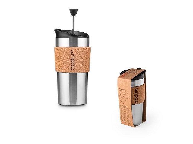 TRAVEL PRESS CORK. travel mug 450ml, натуральный