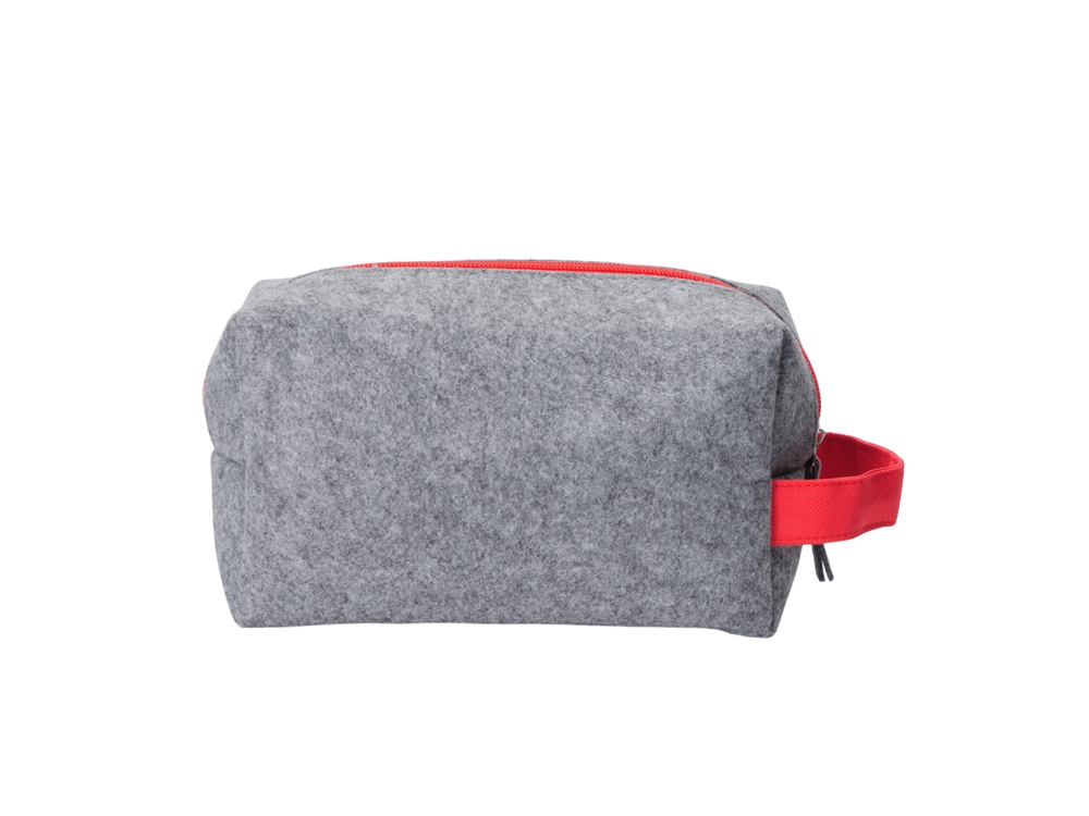 Косметичка из РПЕТ фетра с ручкой Felt, серый с красным, серый, красный