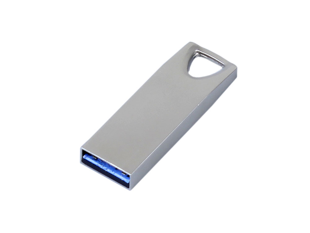 USB 2.0-флешка на 32 Гб с мини чипом, компактный дизайн, стильное отверстие для цепочки, серебристый
