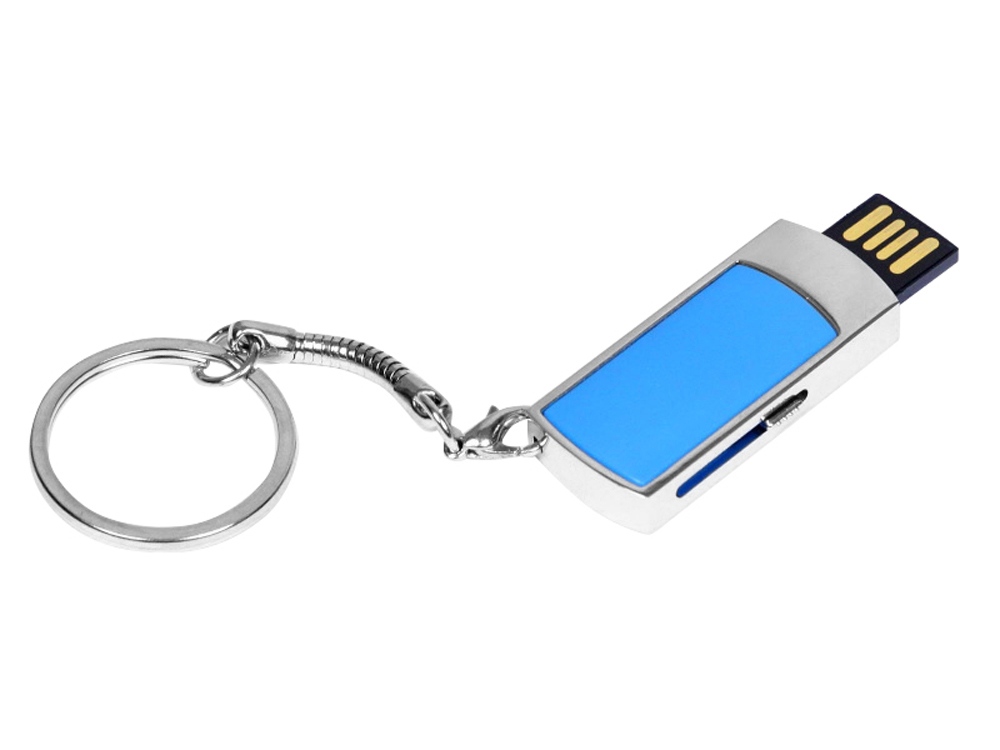 Флешка прямоугольной формы, выдвижной механизм с мини чипом, 16 Гб, синий/серебристый, синий, серебристый