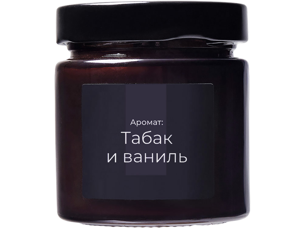Свеча в стеклянной коричневой банке 200мл, аромат Табак и ваниль, фитиль деревянный, коричневый