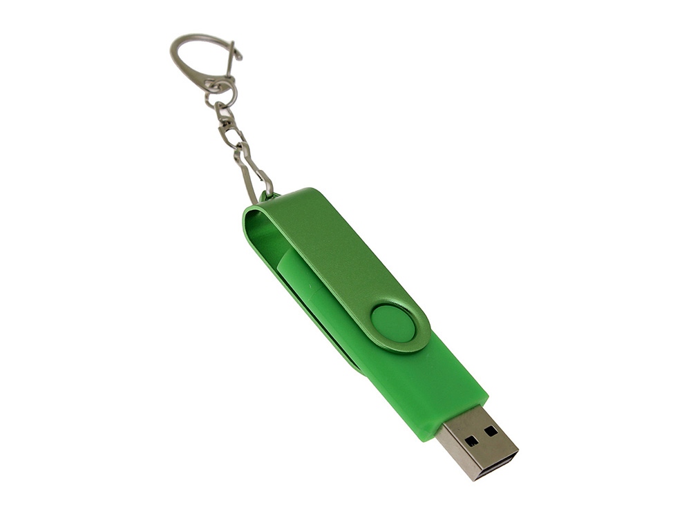 USB-флешка на 64 Гб 2 в 1 поворотный механизм, c дополнительным разъемом Type-C с одноцветным металлическим клипом, зеленый