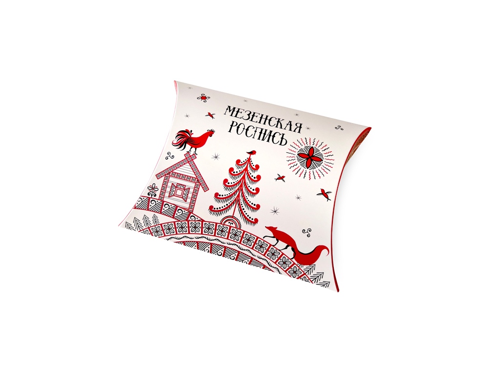 Платок Мезенская роспись (красный, белый, разноцветный)