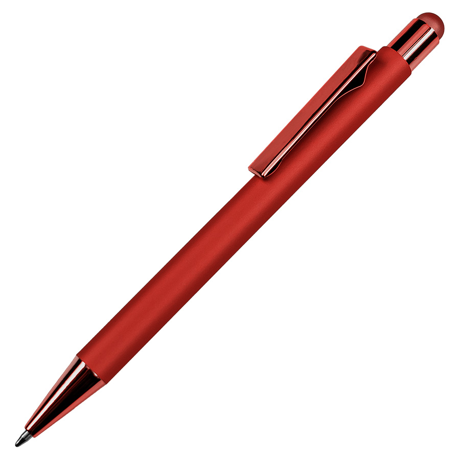 Ручка шариковая FACTOR COLOR со стилусом, красный, металл, пластик, софт-покрытие