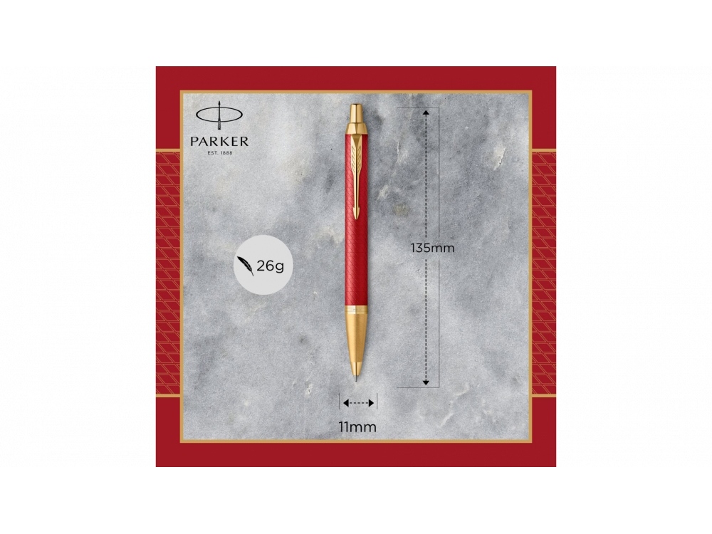 Шариковая ручка Parker IM Premium K318  Red GT, стержень: M, цвет чернил: blue, в подарочной упаковке., красный, золотистый