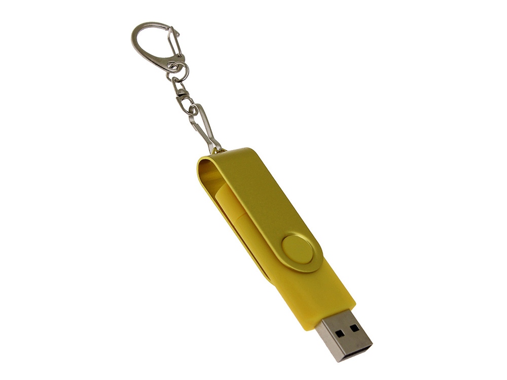 USB-флешка на 64 Гб 2 в 1 поворотный механизм, c дополнительным разъемом Type-C с одноцветным металлическим клипом, желтый