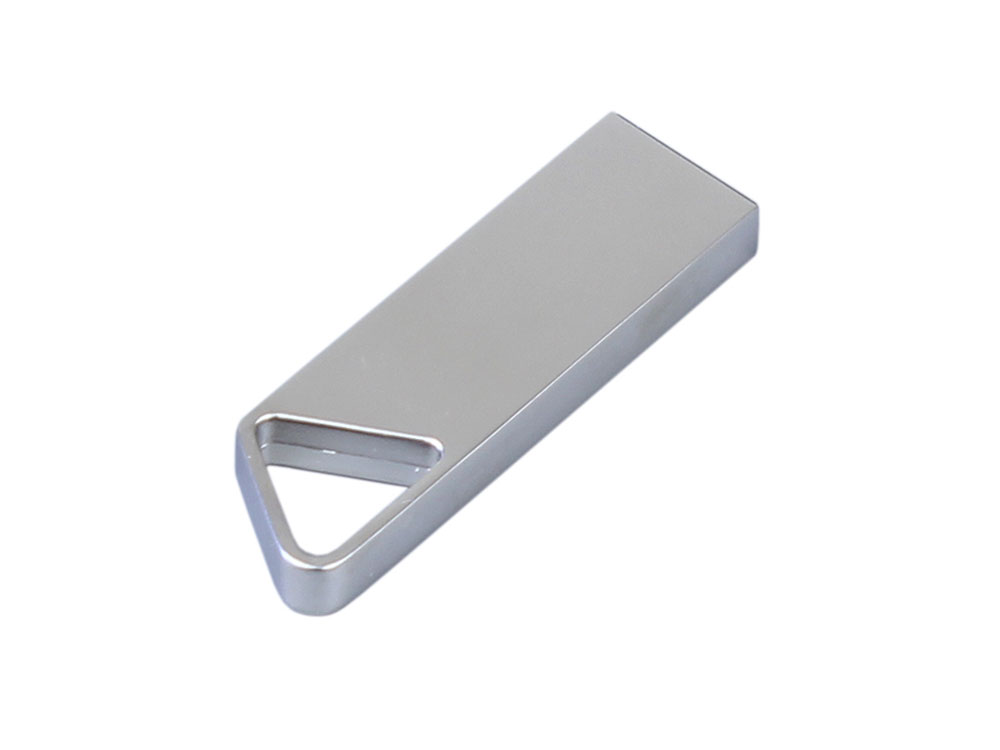 USB 2.0-флешка на 16 Гб с мини чипом, компактный дизайн, отверстие треугольной формы для цепочки, серебристый