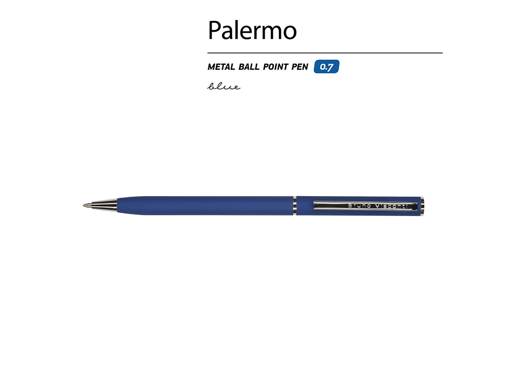 Ручка шариковая автоматическая BrunoVisconti® PALERMO цвет корпуса синий, soft-touch, 0.7 мм, синий, серебристый