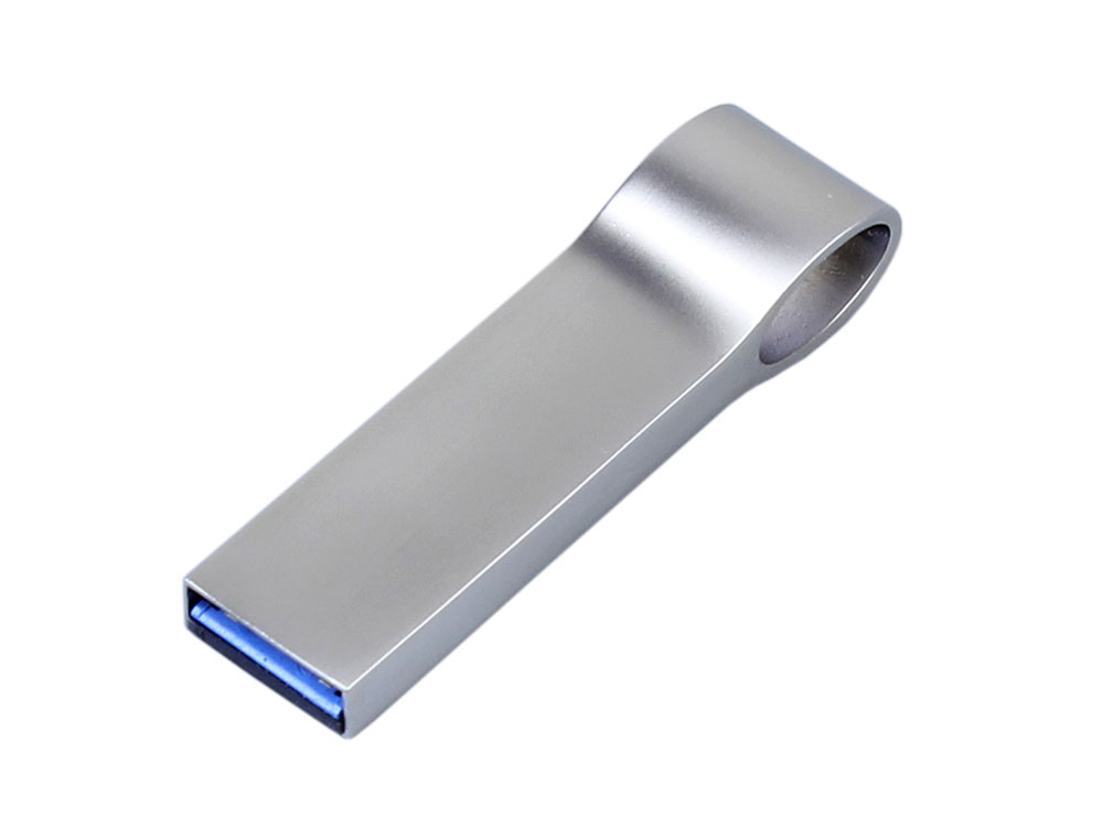 USB 3.0-флешка на 32 Гб с мини чипом, компактный дизайн, боковое отверстие для цепочки, серебристый