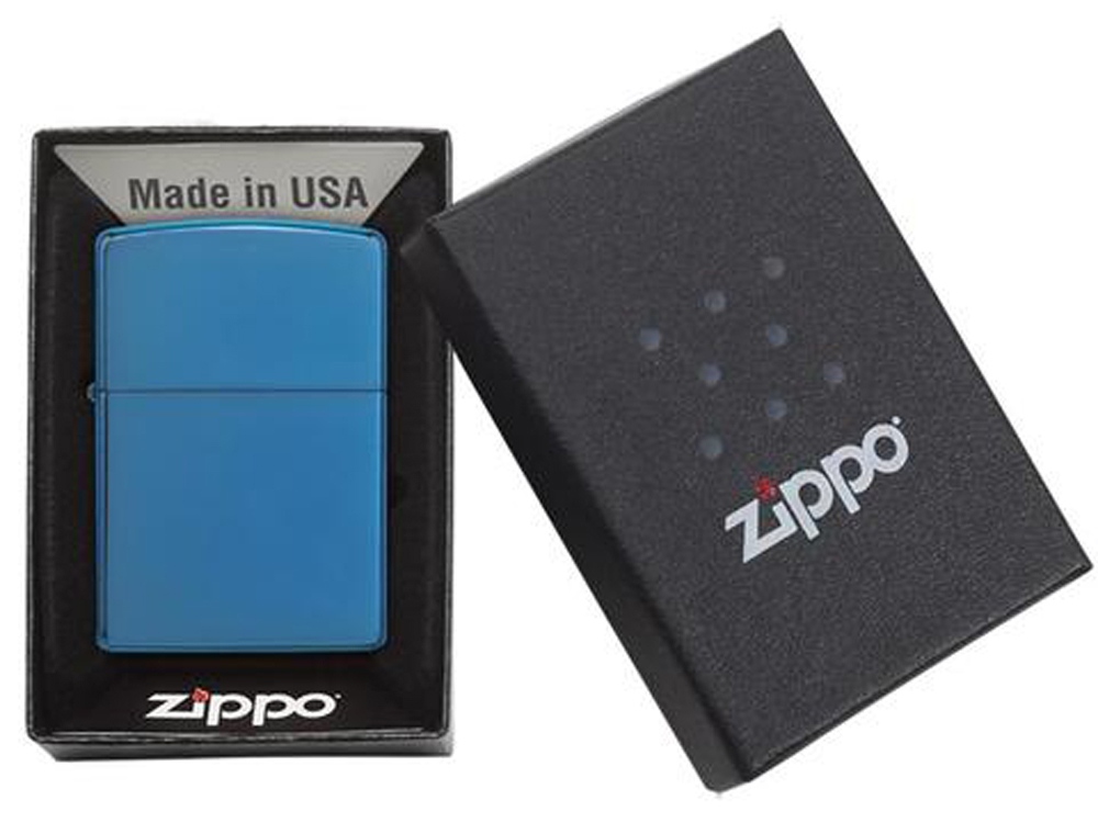 Зажигалка ZIPPO Classic с покрытием Sapphire™, латунь/сталь, синяя, глянцевая, 38x13x57 мм, синий