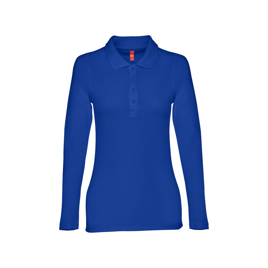 Рубашка-поло женская BERN WOMEN, длинный рукав, синий, 2XL, 100% хлопок, плотность 210 г/м2