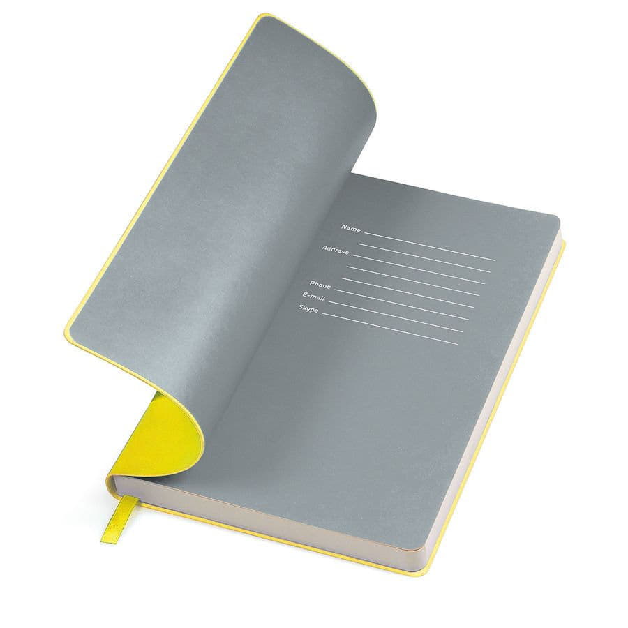 Бизнес-блокнот FUNKY, 130*210 мм, желтый, серый форзац, мягкая обложка, блок в линейку