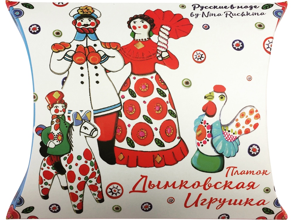 Платок Дымковская игрушка (белый, красный, разноцветный)