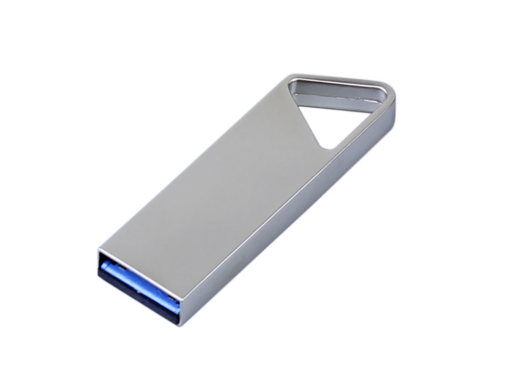 USB 2.0-флешка на 16 Гб с мини чипом, компактный дизайн, отверстие треугольной формы для цепочки, серебристый