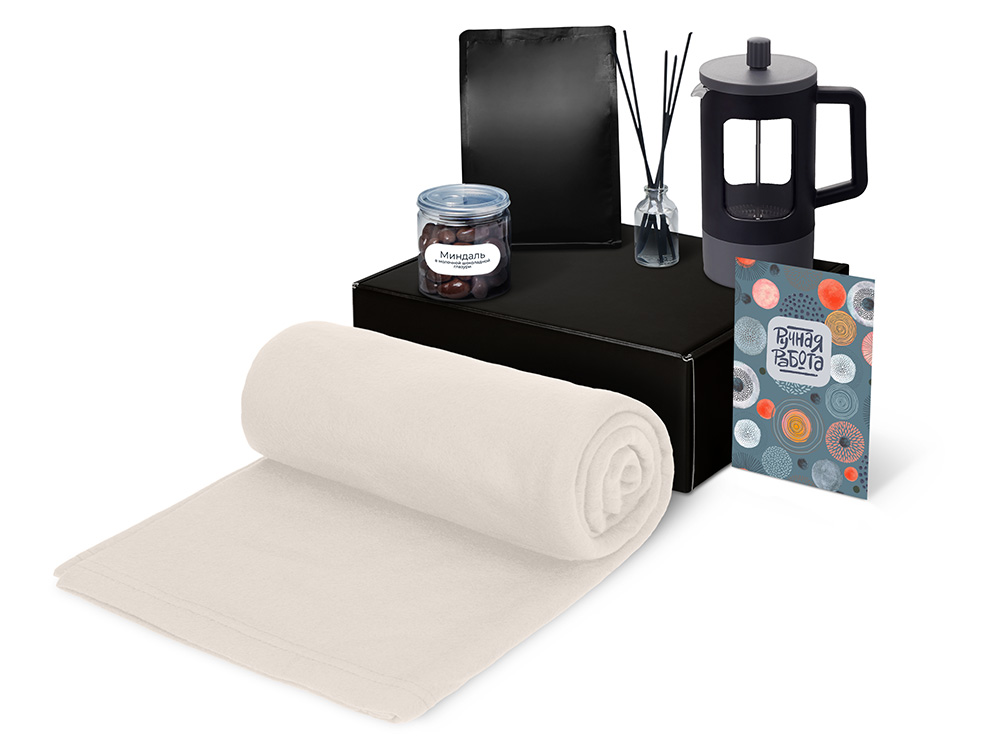 Подарочный набор Re:y. Vive с пледом, френч-прессом и кофе, белый