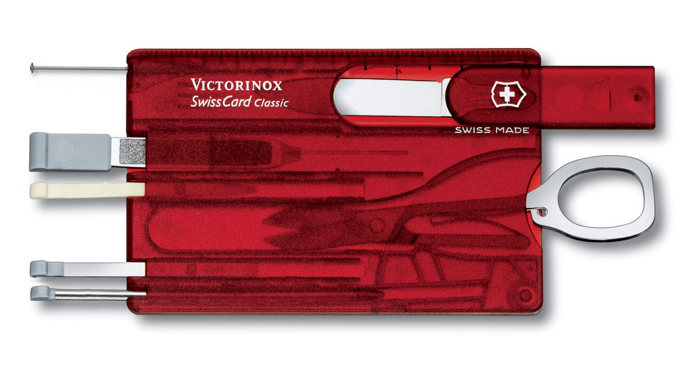 Швейцарская карточка VICTORINOX SwissCard Classic, 10 функций, полупрозрачная красная, красный прозрачный