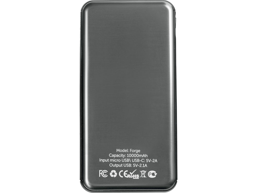 Внешний аккумулятор Forge v.2, металл, 10000mah, серый
