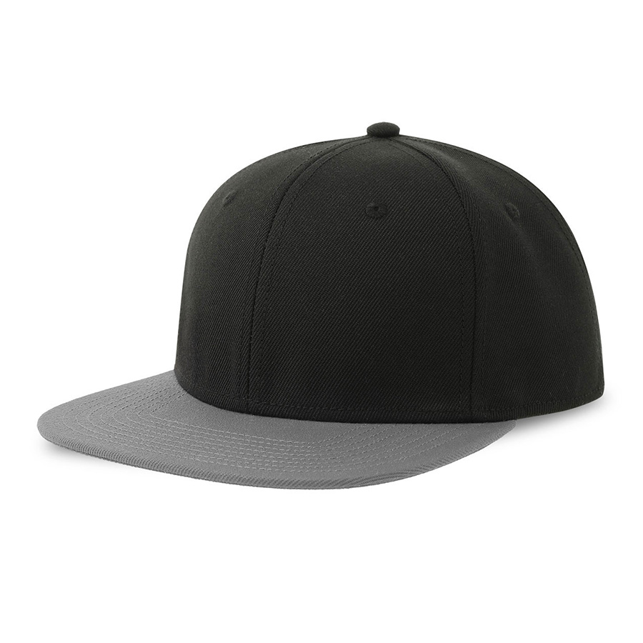 Бейсболка "SNAP BACK-S", 6 клиньев, пластиковая застежка, чёрный/серый, 100% переработанный полиэстер, 300 гр/м2