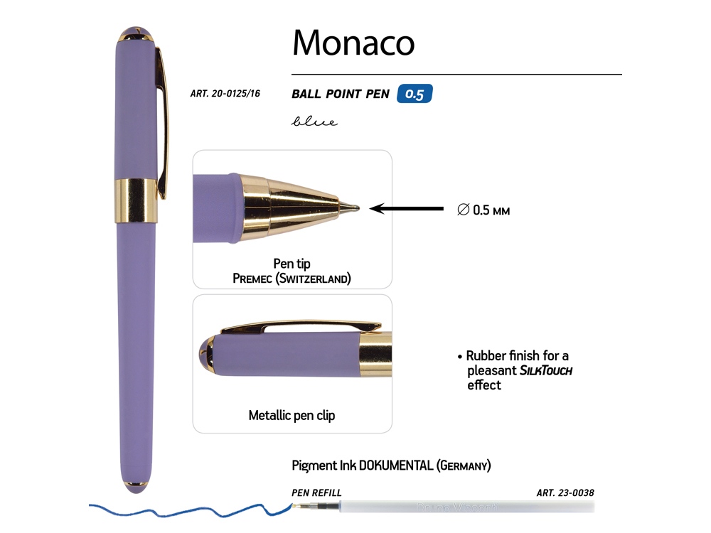 Ручка пластиковая шариковая Monaco, 0,5мм, синие чернила, лавандовый, фиолетовый